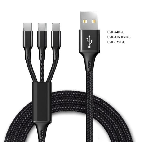 Laddkabel - ANNAT - 3 i 1 - USB-C, Micro-USB, Lightning - 1.2m - 2-pack Röd