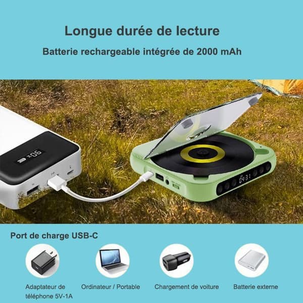 Bluetooth CD-afspiller - BYTELIKE - Ultra tynd - Batteri 2000mAh - Bluetooth 5.3 - Højttaler 2W