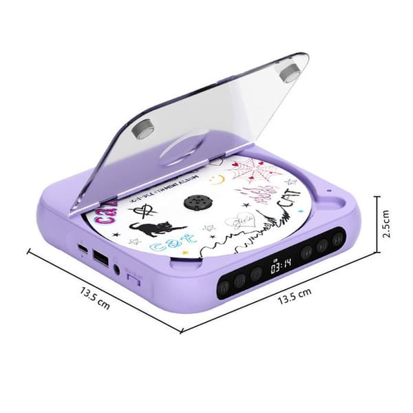 Bluetooth CD-afspiller - BYTELIKE - Mini Portable - Lilla - Bluetooth 5.3 - Batteri 2000 mAh - Højttaler 2W