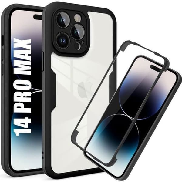 Telefoncover - ANDERLEDES - iPhone 14 Pro Max - 360° fuld beskyttelse - Silikone + PC - Sort