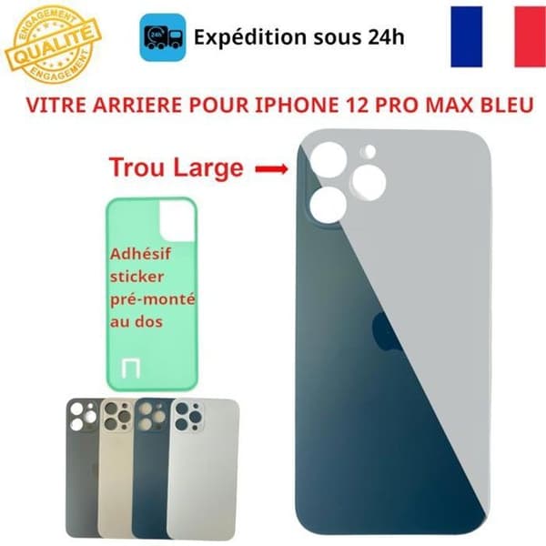BAGGLAS TILBEHØR TIL IPHONE 12 PRO MAX BLÅ KLÆBEMIDDEL STORT HUL RESERVEDELE TIL TELEFON