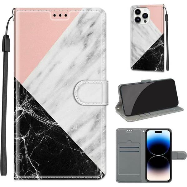 Skal - ANNORLUNDA - iPhone 14 Pro - PU-läder - Stötsäker - Mönster med handledsrem