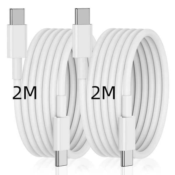 2-pack USB-C till USB-C kabel 6A Snabb 65W för iPhone 16 16 Pro Max 16 Plus 16e iPhone 15 - Vit 2 Meter Vit TELEFONKABEL