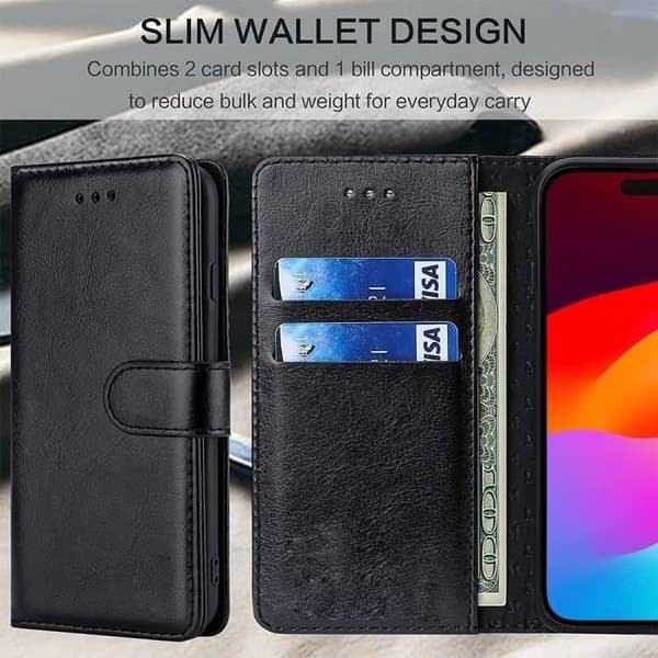 iPhone 15 Cover - ANDERLEDES - Læderlook - Magnetlukning - 360° Beskyttelse - Sort