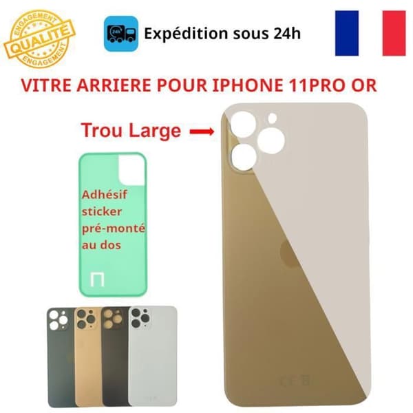 BAKGLAS KOMPATIBEL IPHONE 11 PRO GULD MED STORT HÅL RESERVDEL TELEFON
