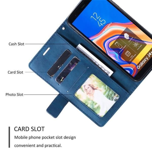 Etui - ANDERLEDES - Samsung Galaxy J4 Plus - Stødabsorberende Pungetui - PU Læder - Blå