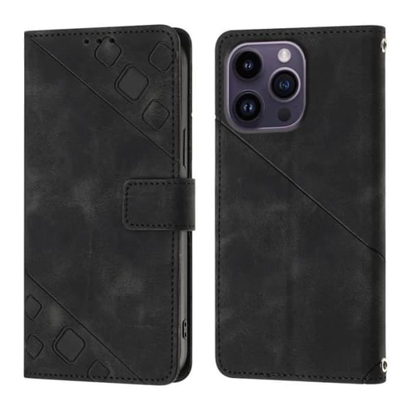 Pungetui - ANDERLEDES - iPhone 15 PRO - PU-læder - Stødabsorberende TPU - Sort