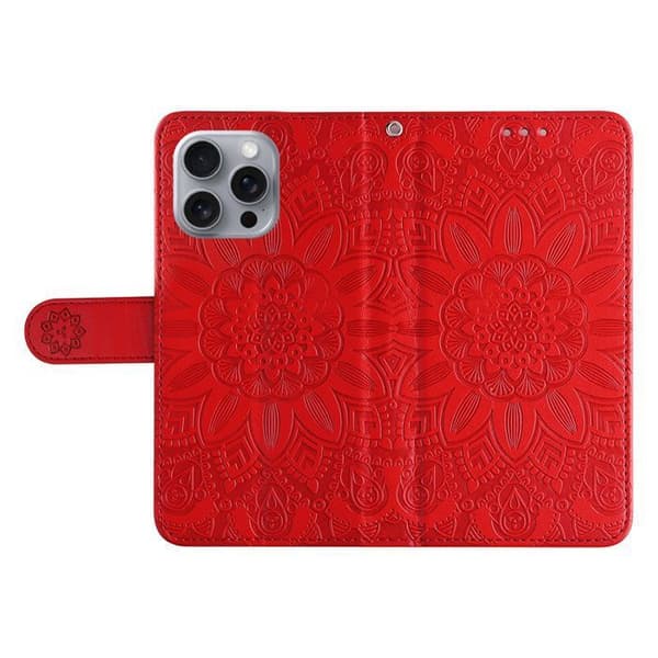 Skal - ANNORLUNDA - iPhone 16 Pro Max - Premium PU-läder - Stötsäker - Röd Solros