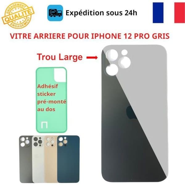 BAGGLAS TILBEHØR TIL IPHONE 12 PRO GRÅ KLÆBEMATERIALE STORT HUL RESERVEDELE TIL TELEFON