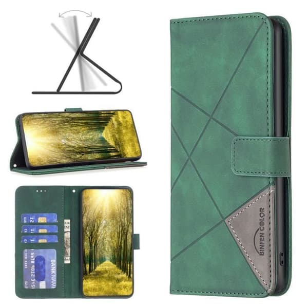 iPhone 15-fodral - ANNORLUNDA - Plånboksfodral - Grön - PU-läder - Stötsäker