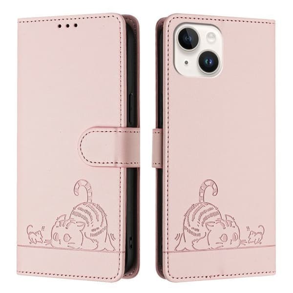 Skyddsfodral - ANNORLUNDA - iPhone 13/iPhone 14 - PU-läder - RFID - Rosa