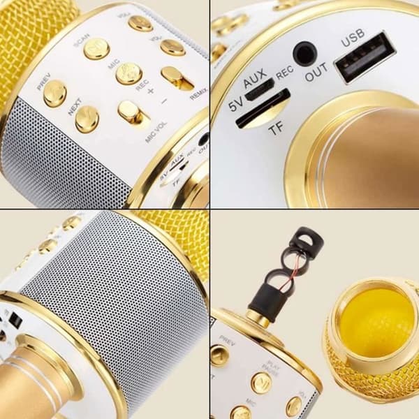 Trådlös karaokemikrofon - SHOP-STORY - Guld - Bluetooth - 4h batteritid - iPhone/Android kompatibel