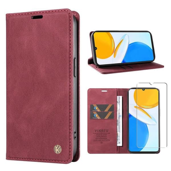 Plånboksfodral - ANNORLUNDA - iPhone 16 - PU-läder - Röd vin - Magnetstängning