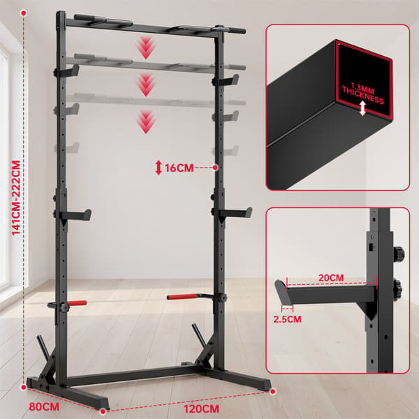 Squat Half Rack til Hjemmetræning, Pull-up Stang, J-Hooks & Safety Arms, 300 kg