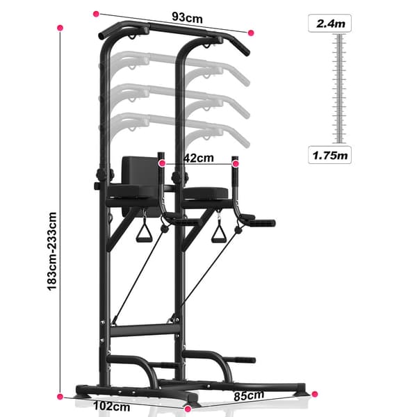 Multifunktionellt Power Tower Dip Station Pull-Up Ställning Justerbar Höjd för Hemmaträning