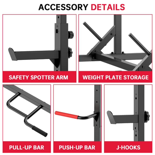 Squat Half Rack til Hjemmetræning, Pull-up Stang, J-Hooks & Safety Arms, 300 kg