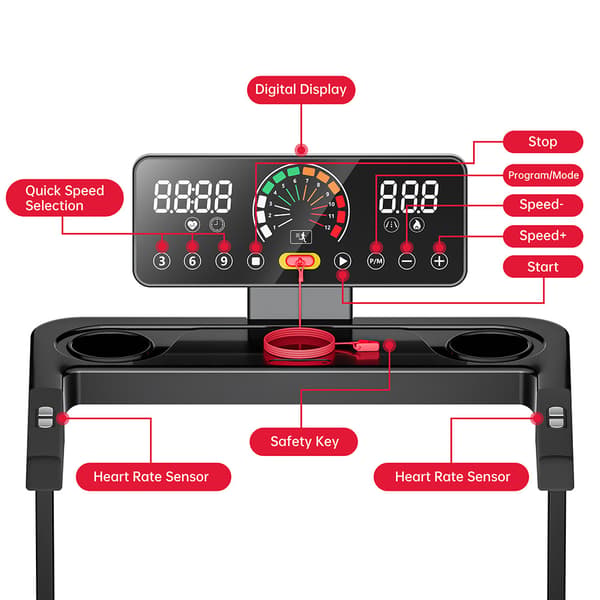 Hopfällbart Löpband, 1–12 km/h, 12 Program, 5% Lutning, Tyst 3.0HP Motor, LCD Display