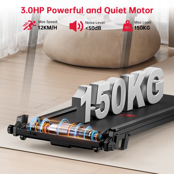 Hopfällbart Löpband, 1–12 km/h, 12 Program, 5% Lutning, Tyst 3.0HP Motor, LCD Display
