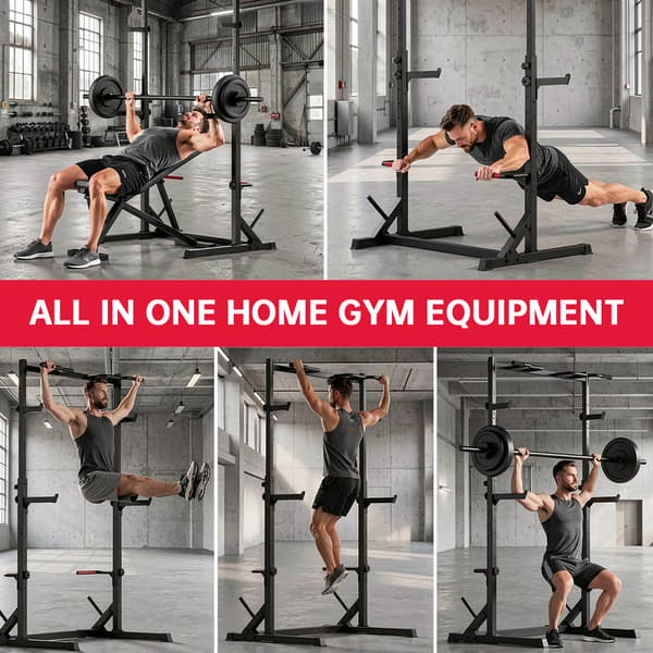 Squat Half Rack til Hjemmetræning, Pull-up Stang, J-Hooks & Safety Arms, 300 kg