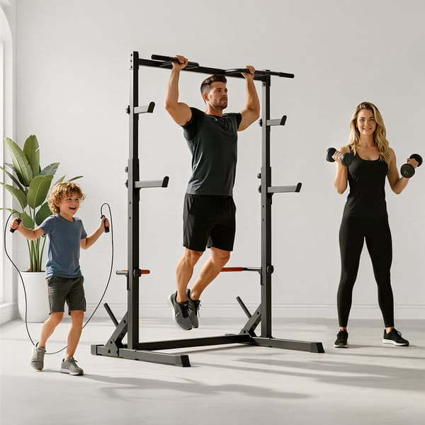 Squat Half Rack til Hjemmetræning, Pull-up Stang, J-Hooks & Safety Arms, 300 kg