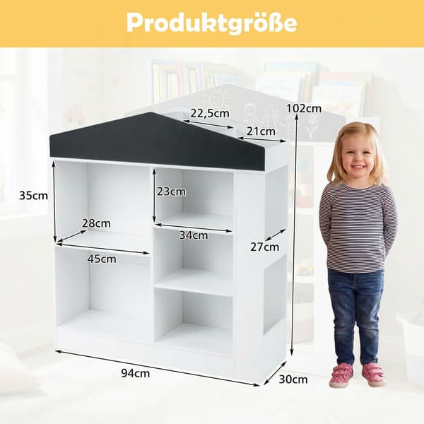 Børnebogreol med tavle og 11 rum