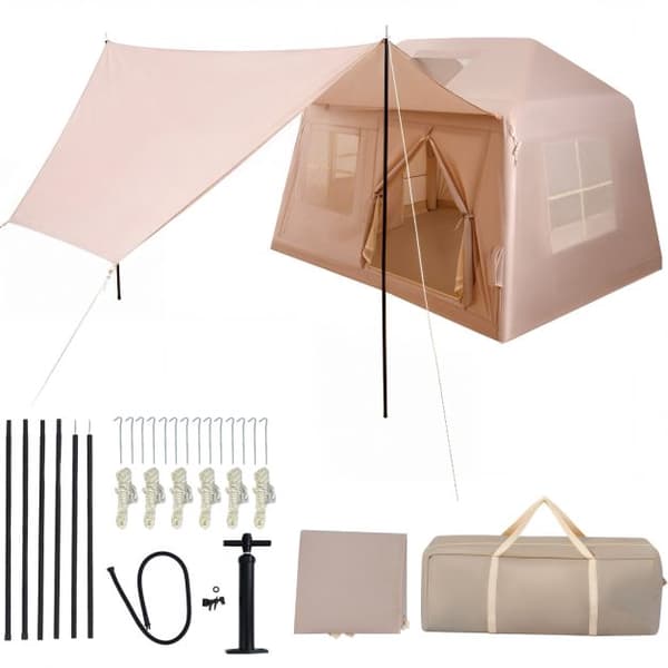 Uppblåsbart campingtält, 4–6 personer, pump, tak
