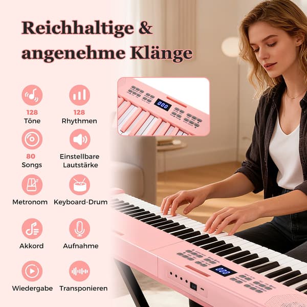 61-tangenters foldbart elektronisk keyboard med MIDI, lyserød