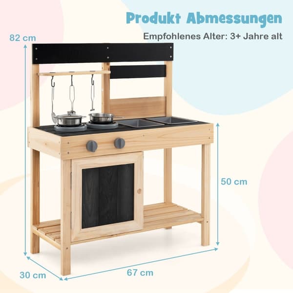 Utomhuslekkök för barn med diskho, kran och spis