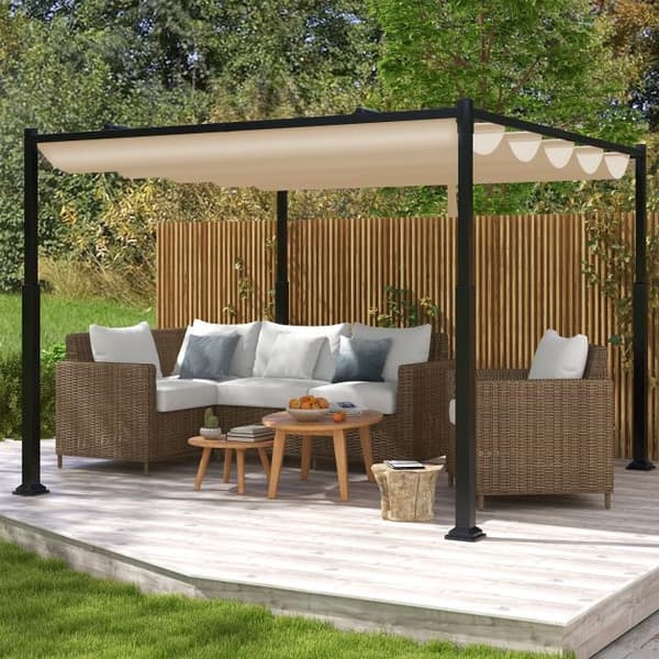 Utomhuspergola 3x3 meter, utdragbar baldakin, beige