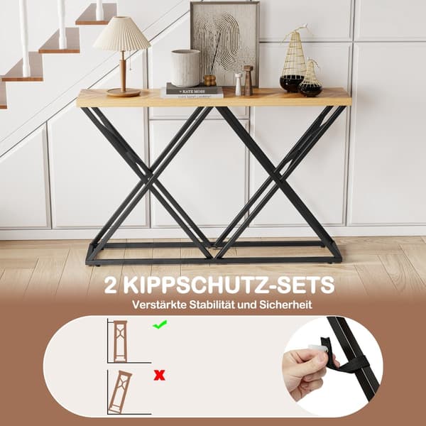 Konsollbord med geometrisk metallbase, 140 cm