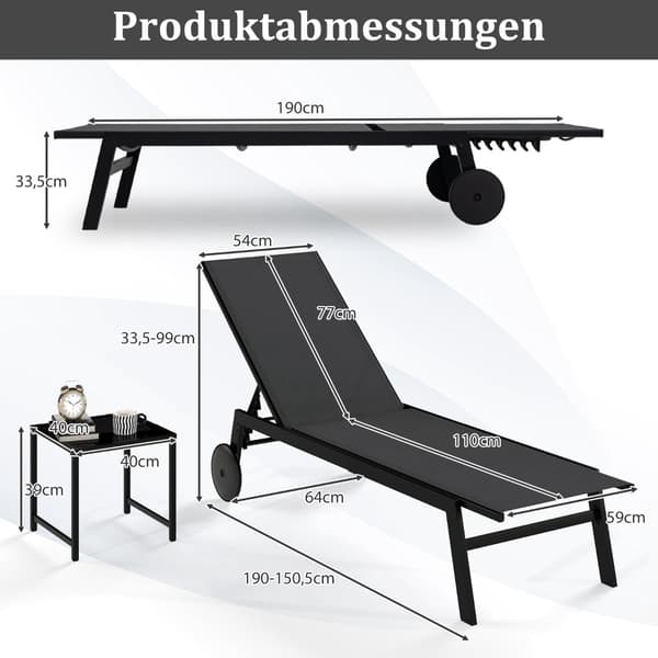 Justerbart sett med utemøbler og bord, grå
