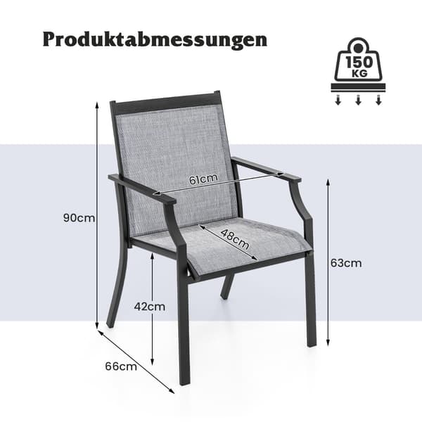 Utomhusstolset, Andningsbart tyg, Metallram, Grå
