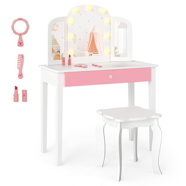 Barnmöbelset – 2-i-1-design, LED-lampor, vit