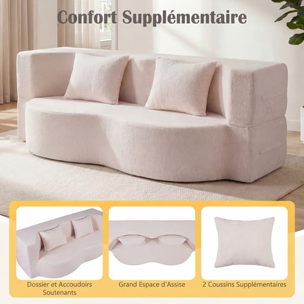 Sammenleggbar sovesofa 192,5 cm, teddyfleece, 2 puter