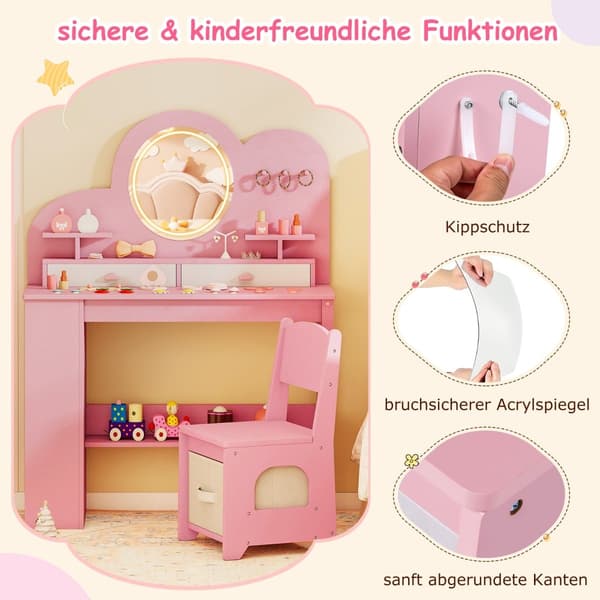 Barnmöbelset med lampor och stol, rosa