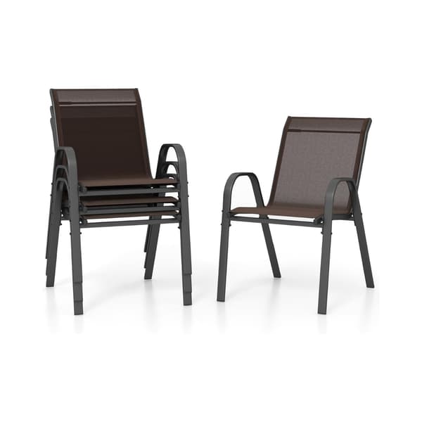 Stapelbara utomhusstolar set om 4, metallram, brun