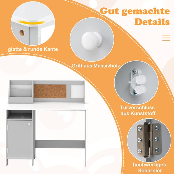 Barneskrivebordsett med stol, bokhylle, grått tre