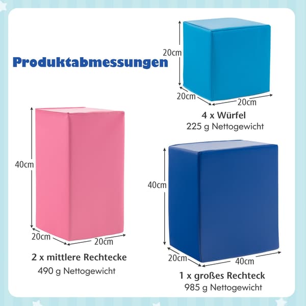 Skumbyggeklodser – 7 dele, bløde og holdbare