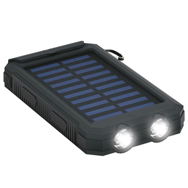 Powerbank med Solceller, 8000mAh - Sort