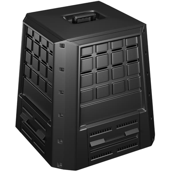 Havekompostbeholder 380L – Sort, holdbar PP med låg