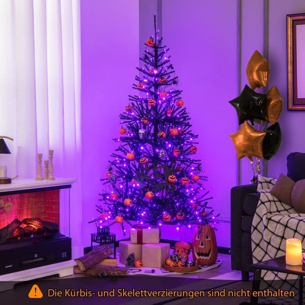 Sort Halloween-træ med lilla LED-lys, 183 cm