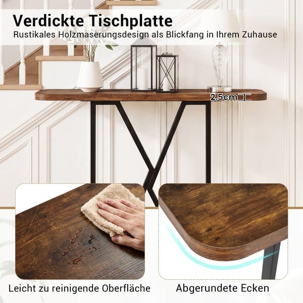 Konsolbord 100 cm, Rustikt Brunt, Metallram
