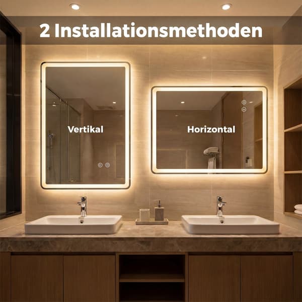 LED-badrumsspegel, imfri, dimbar, 80x60 cm