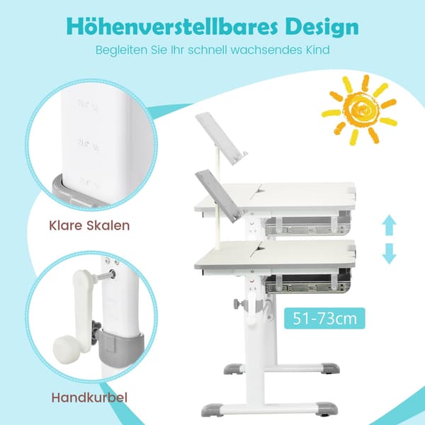 Justerbart barnebordsett med vippet bordplate, grå