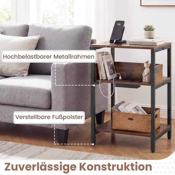 Sidebord med ladestasjon, 3-etasjers, rustikk brun
