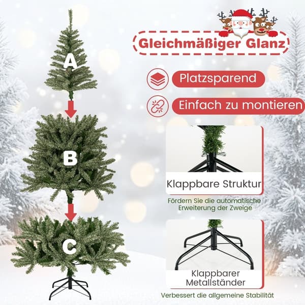 Glödande 180 cm konstgjord julgran, vikbar design
