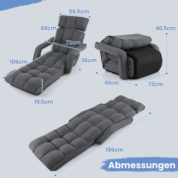 Justerbar foldbar sovesofa, mørkegrå, 6 positioner