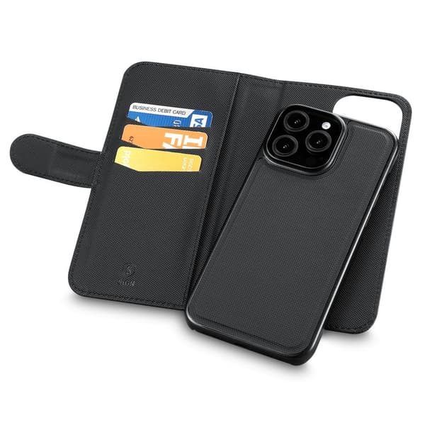 Wallet-deksel 2-i-1 for iPhone 16 Pro Max - Svart