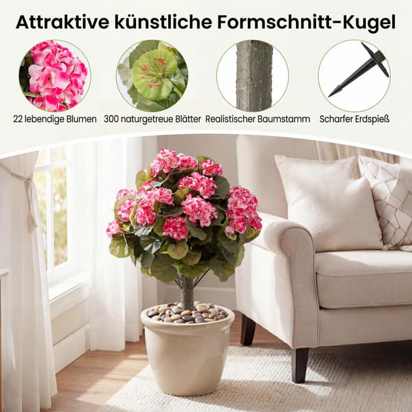 Konstgjorda pelargonväxter, 2-pack, rosa, inomhus/utomhus
