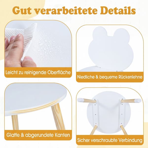 Barnebord og 2 stoler, treben, hvit